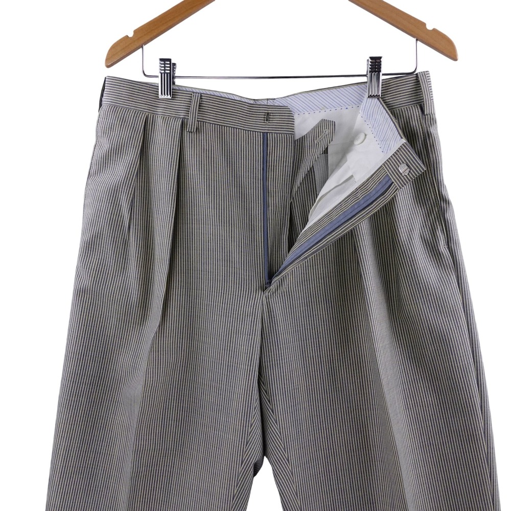 Samuelsohn Men 35 Reg Blue Striped Wool Pleated Cuffed Pants Italy fits 34x32 US